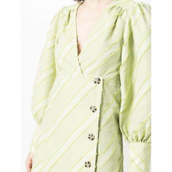 Ganni Green Dress with puff sleeves Midi suze 34 US 2 - Picture 6 of 16
